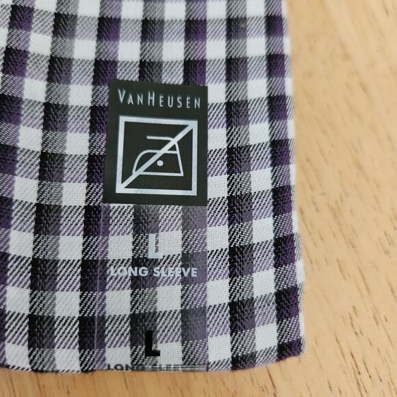 Van Heusen Non-Iron Long Sleeve Button Front Shirt Plaid sz L NIP - Picture 6 of 8